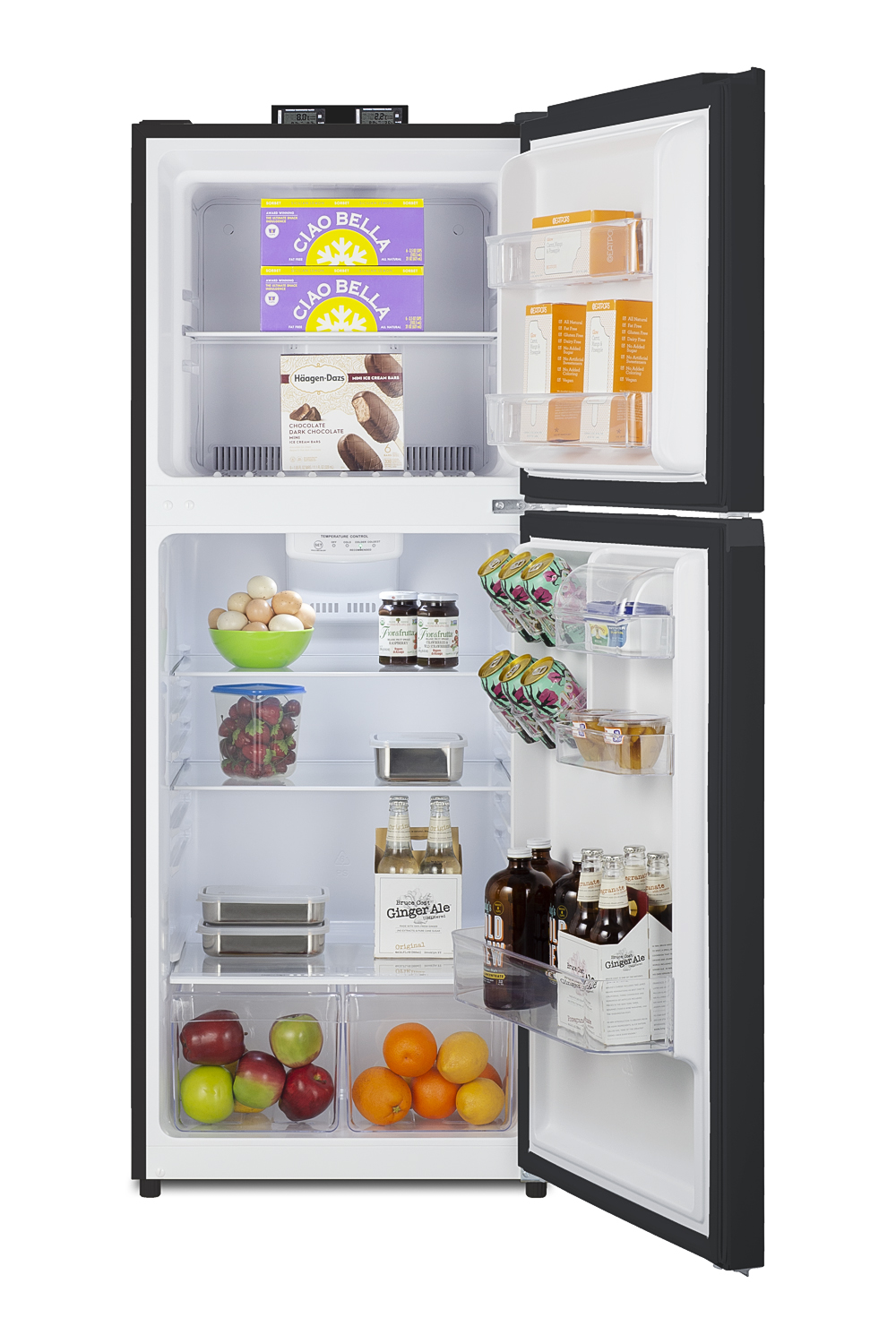 10.1 cu.ft. break room refrigerator-freezer in black with NIST calibrated alarm/thermometers, frost-free operation